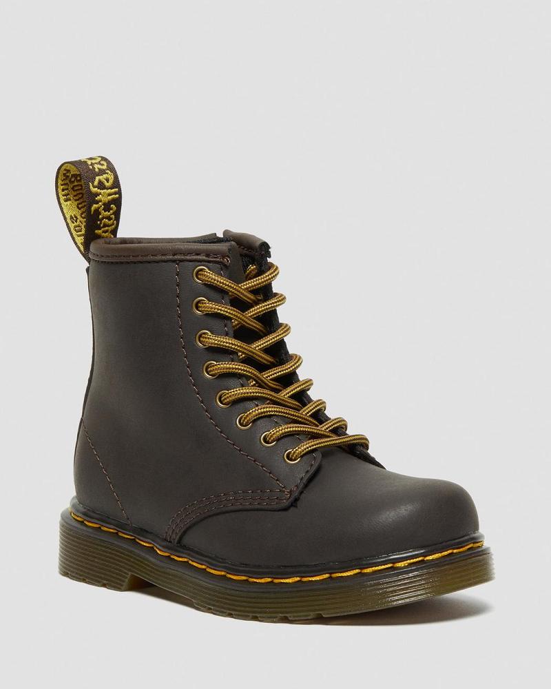 Dr Martens Toddler 1460 Wildhorse Leren Veterlaarzen Kinderen Donkerbruin | NL 119BEX